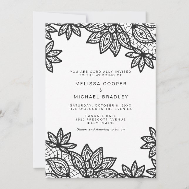 Beautiful Black Lace Vintage Wedding Invitation (Front)