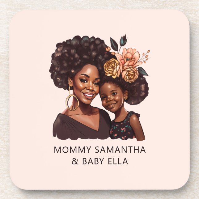 Beautiful Black Mom and Daughter (10) Beverage Coaster (Front)