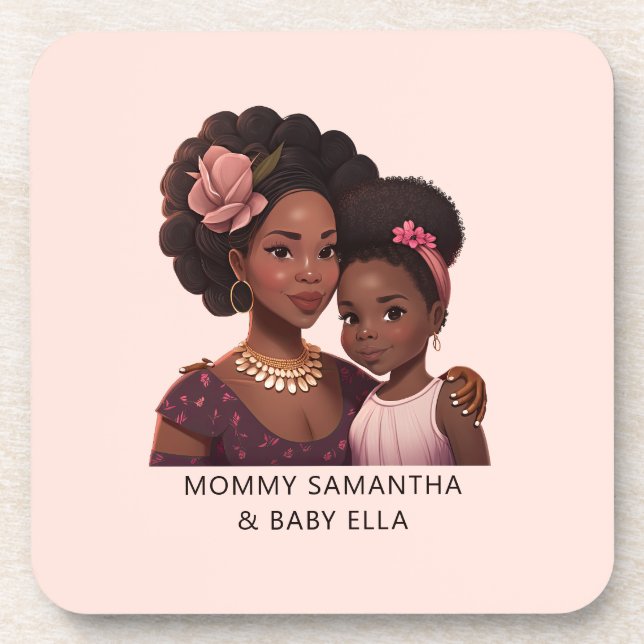 Beautiful Black Mom and Daughter (14) Beverage Coaster (Front)