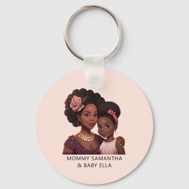 Beautiful Black Mom and Daughter (14) Keychain (Front)