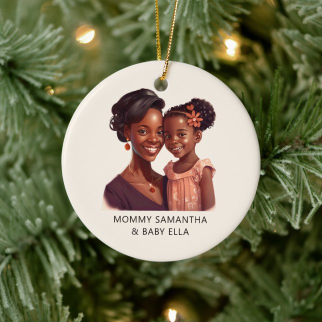 Beautiful Black Mom and Daughter (19) Ceramic Ornament (Tree)