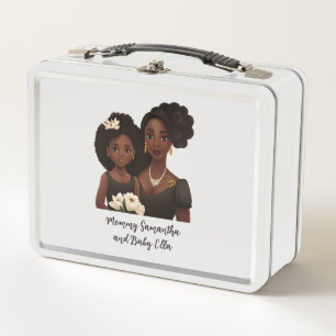 Beautiful Black Mom and Daughter (23) Metal Lunch Box