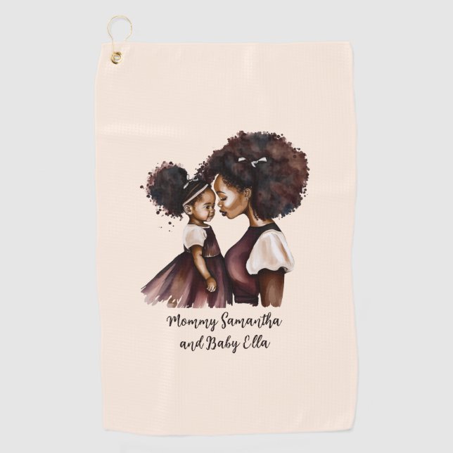 Beautiful Black Mom and Daughter (24) Golf Towel (Front)