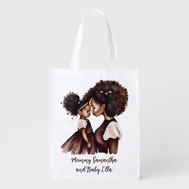 Beautiful Black Mom and Daughter (24) Grocery Bag (Front)