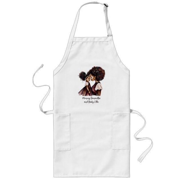 Beautiful Black Mom and Daughter (24) Long Apron (Front)