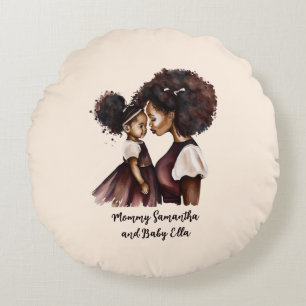 Beautiful Black Mom and Daughter (24) Round Pillow
