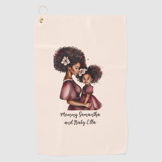 Beautiful Black Mom and Daughter (27) Golf Towel (Front)