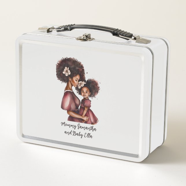 Beautiful Black Mom and Daughter (27) Metal Lunch Box (Front)