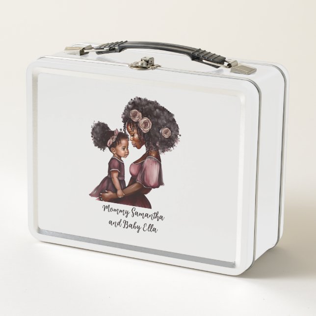 Beautiful Black Mom and Daughter (28) Metal Lunch Box (Front)