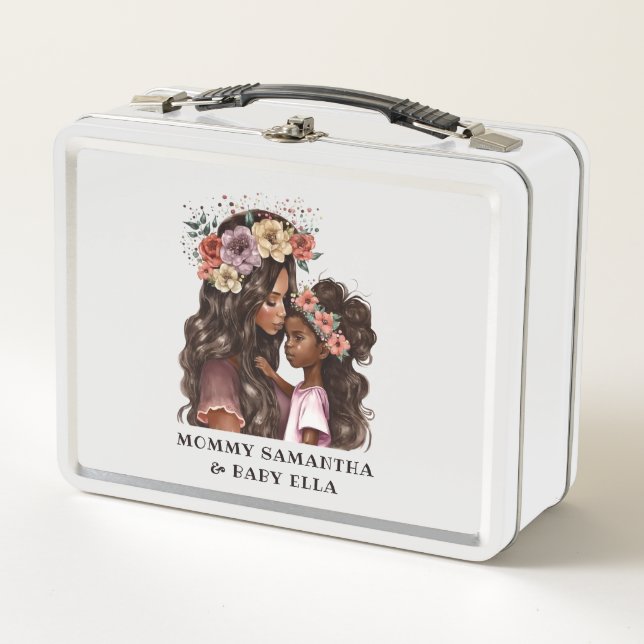 Beautiful Black Mom and Daughter (2) Metal Lunch Box (Front)