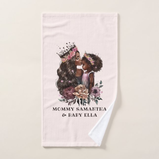 Beautiful Black Mom and Daughter (3) Bath Towel Set (Hand Towel)