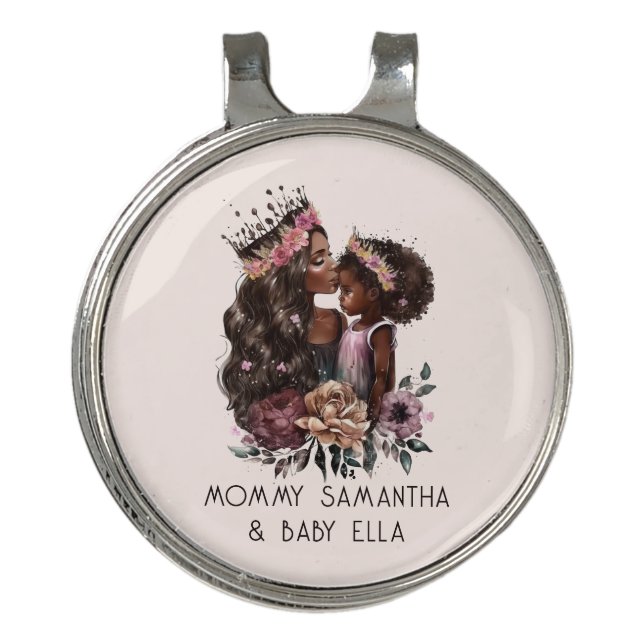 Beautiful Black Mom and Daughter (3) Golf Hat Clip (Front)