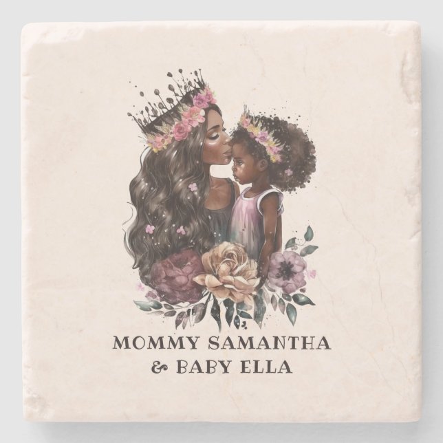 Beautiful Black Mom and Daughter (3) Stone Coaster (Front)