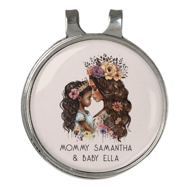 Beautiful Black Mom and Daughter (4) Golf Hat Clip (Front)