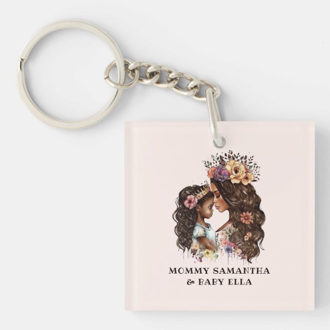Beautiful Black Mom and Daughter (4) Keychain (Front)