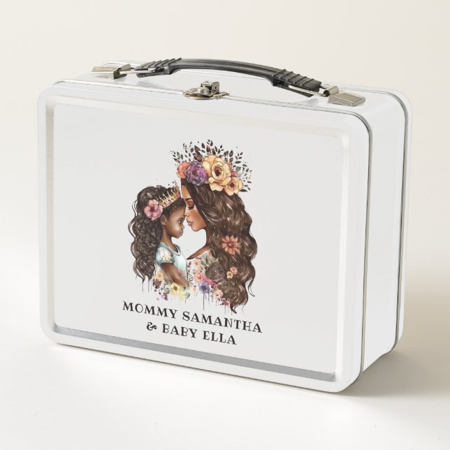 Beautiful Black Mom and Daughter (4) Metal Lunch Box (Front)