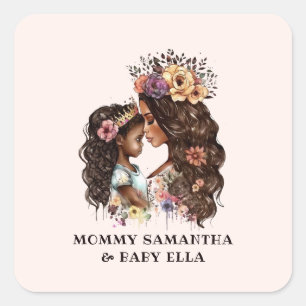 Beautiful Black Mom and Daughter (4) Square Sticker