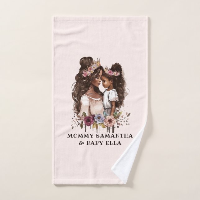 Beautiful Black Mom and Daughter (5) Bath Towel Set (Hand Towel)