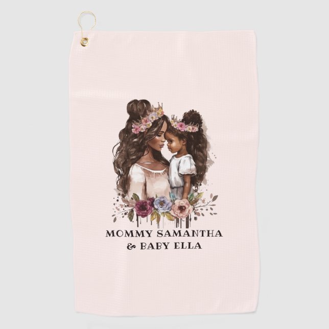 Beautiful Black Mom and Daughter (5) Golf Towel (Front)
