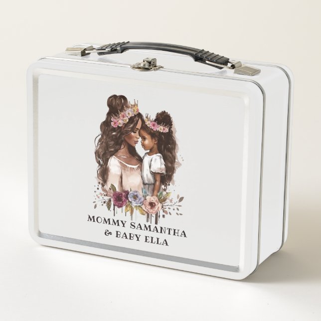 Beautiful Black Mom and Daughter (5) Metal Lunch Box (Front)