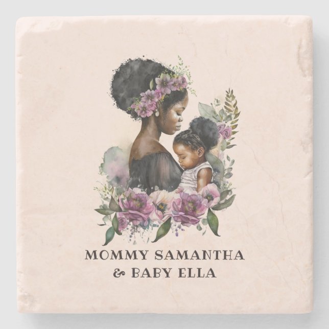 Beautiful Black Mom and Daughter (6) Stone Coaster (Front)