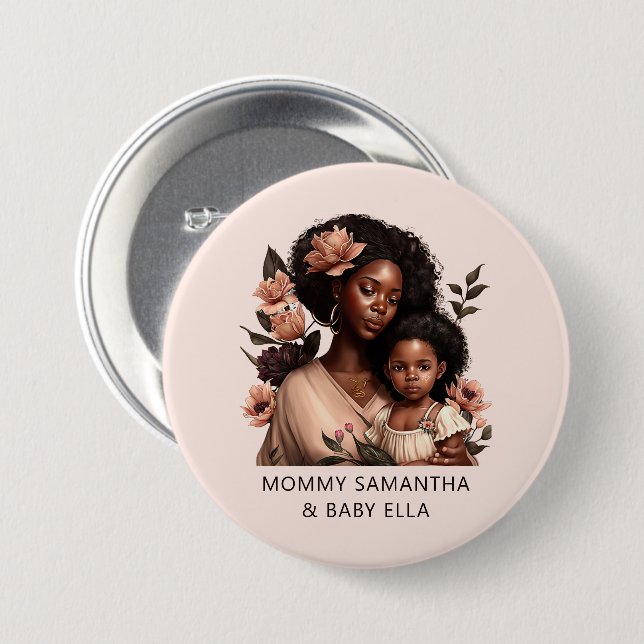 Beautiful Black Mom and Daughter (9) Button (Front & Back)