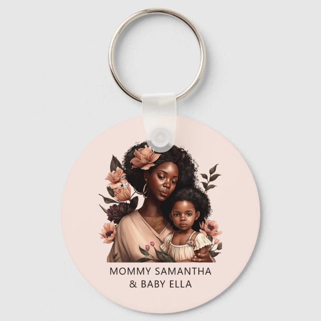 Beautiful Black Mom and Daughter (9) Keychain (Front)