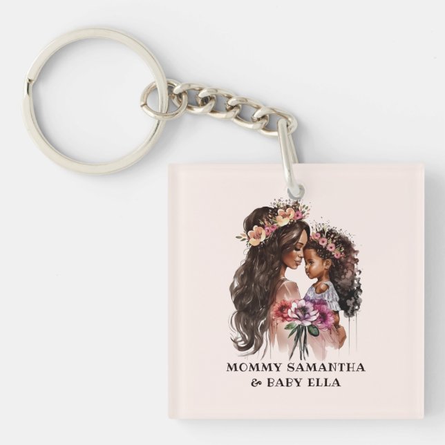 Beautiful Black Mom and Daughter Keychain (Front)