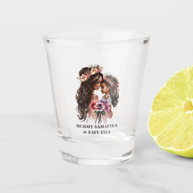 Beautiful Black Mom and Daughter Shot Glass (Front)