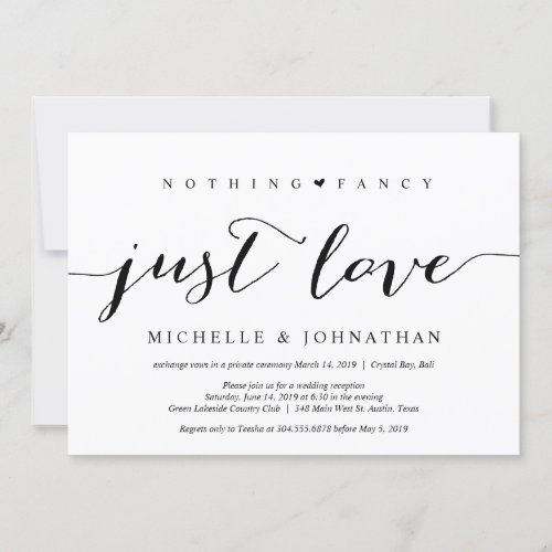 Beautiful Black Nothing Fancy Just Love Elopement Invitation