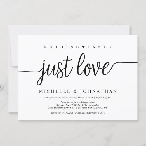 Beautiful Black Nothing Fancy Just Love Elopement Invitation