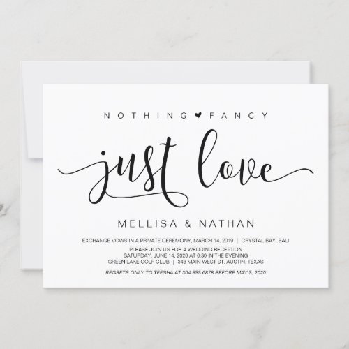 Beautiful Black Nothing Fancy Just Love Elopement Invitation