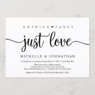Beautiful Black Nothing Fancy Just Love, Elopement Invitation