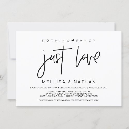 Beautiful Black Nothing Fancy Just Love Elopement Invitation