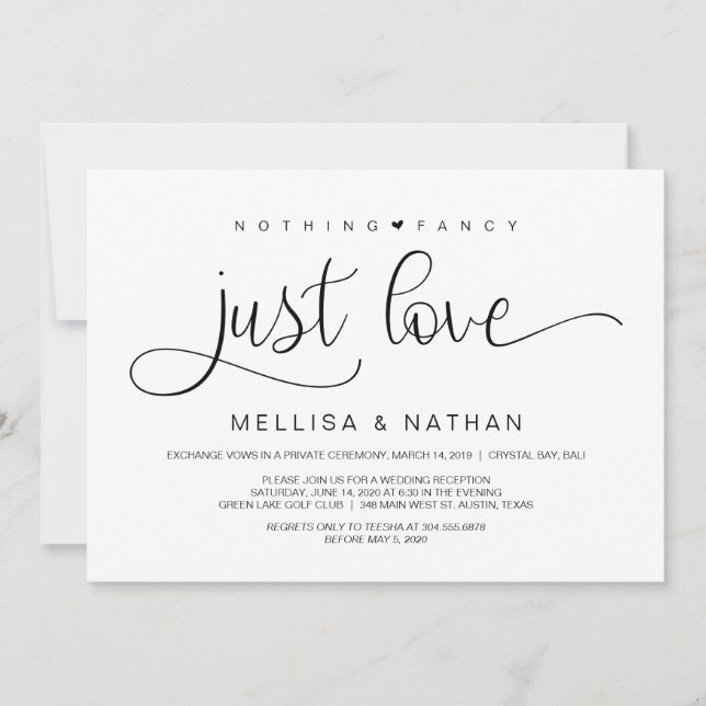 Beautiful Black Nothing Fancy Just Love, Elopement Invitation (Front)