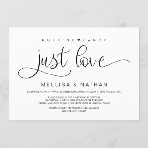Beautiful Black Nothing Fancy Just Love, Elopement Invitation