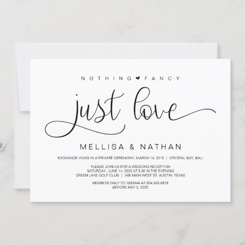 Beautiful Black Nothing Fancy Just Love Elopement Invitation