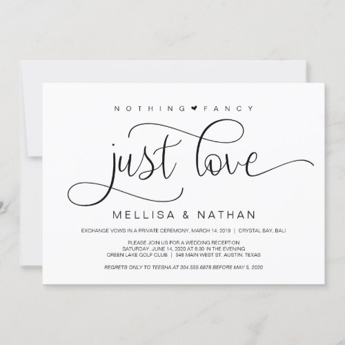 Beautiful Black Nothing Fancy Just Love Elopement Invitation