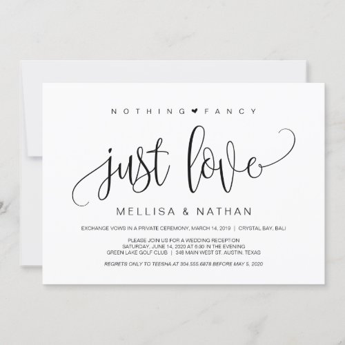 Beautiful Black Nothing Fancy Just Love Elopement Invitation