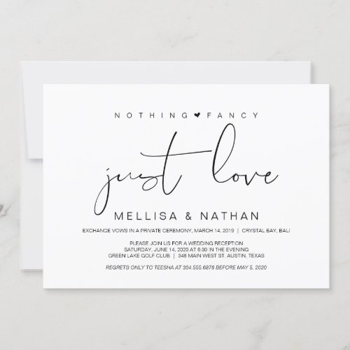 Beautiful Black Nothing Fancy Just Love Elopement Invitation