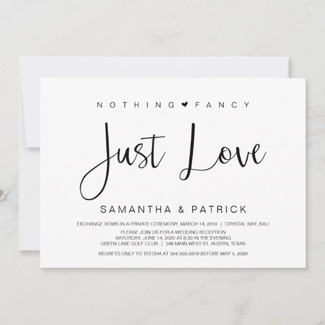 Beautiful Black Nothing Fancy Just Love, Elopement Invitation (Front)