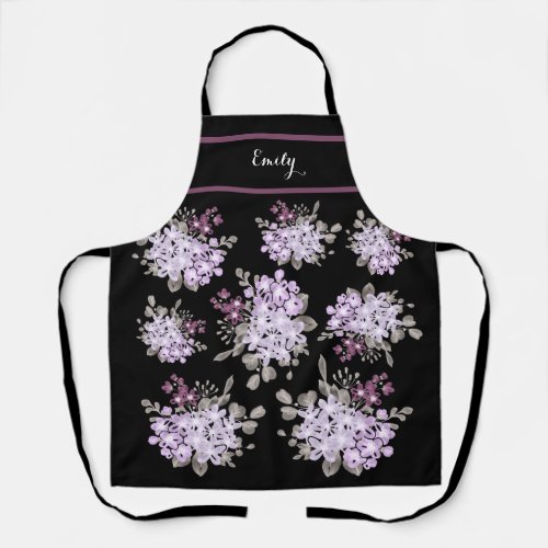 Beautiful Black Personalized Floral Bouquet Apron