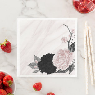 Beautiful black & pink flowers marble paper dinner napkins