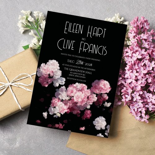 Beautiful Black Pink Hydrangea Flowers Wedding Invitation