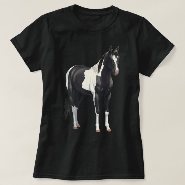 Beautiful Black Pinto Paint Horse T-shirt (Design Front)