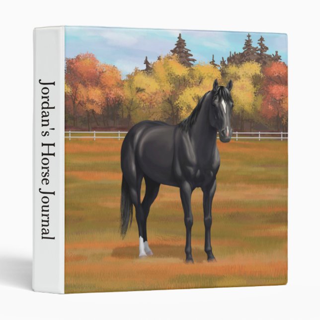 Beautiful Black Quarter Horse Stallion 3 Ring Binder (Front/Spine)