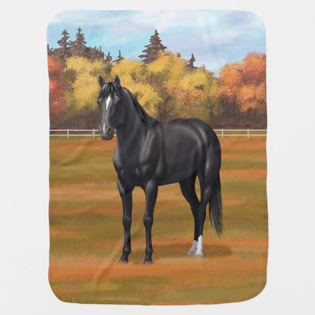 Beautiful Black Quarter Horse Stallion Baby Blanket (Front)