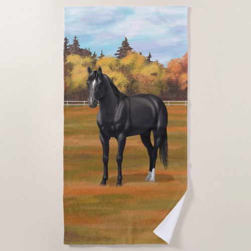 Beautiful Black Quarter Horse Stallion Beach Towel