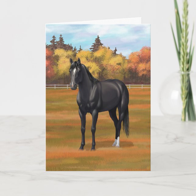 Beautiful Black Quarter Horse Stallion Card (Front)