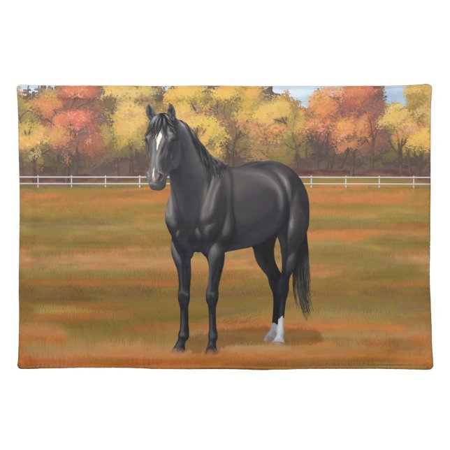 Beautiful Black Quarter Horse Stallion Cloth Placemat (Front)